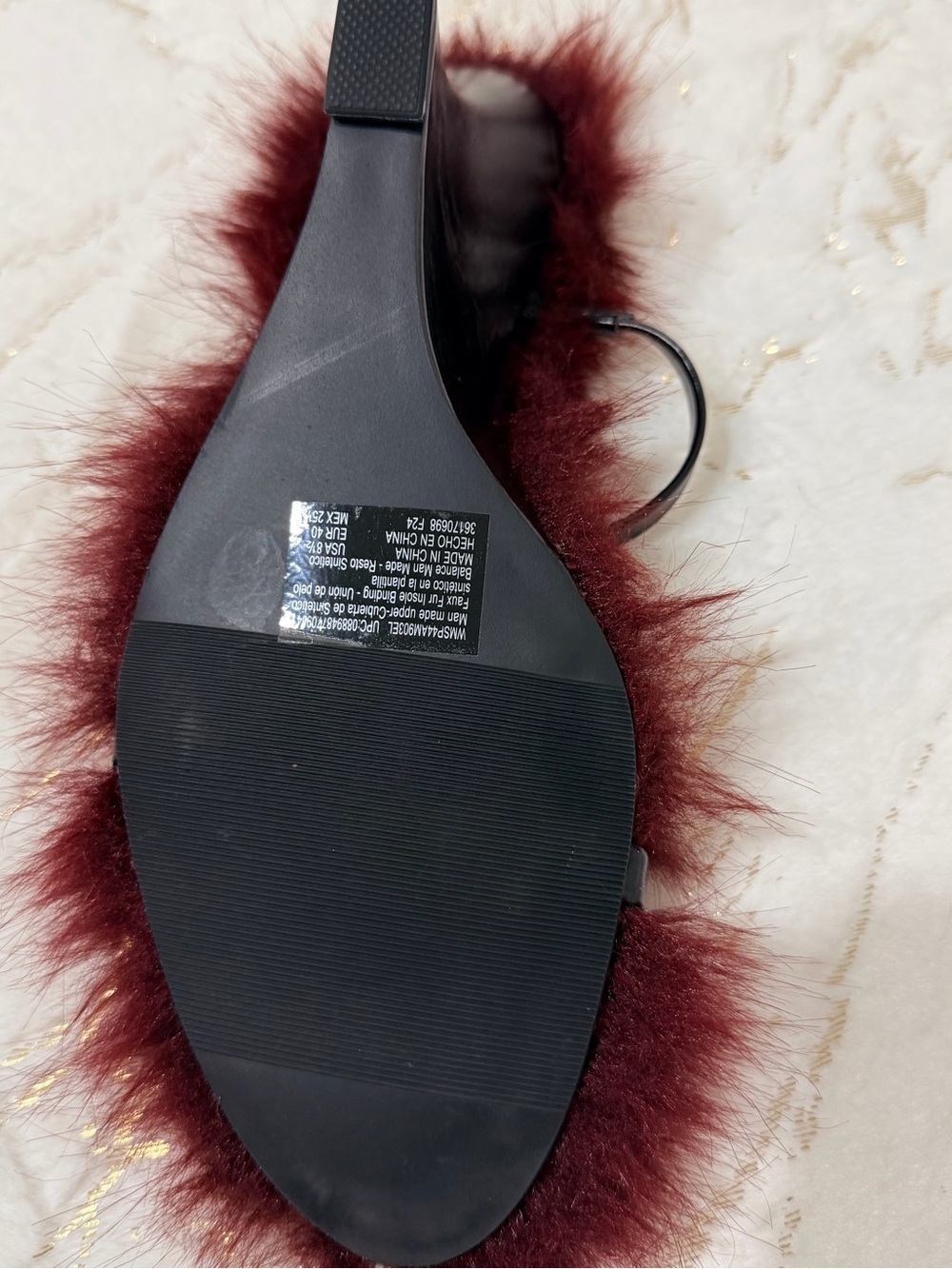Scoop Burgundy Faux-Fur Slide Sandals with Black Straps - Picture 6 of 6